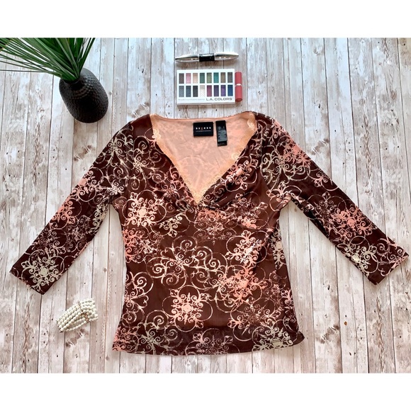 Liz Claiborne Axcess Leaf Print Blouse Top